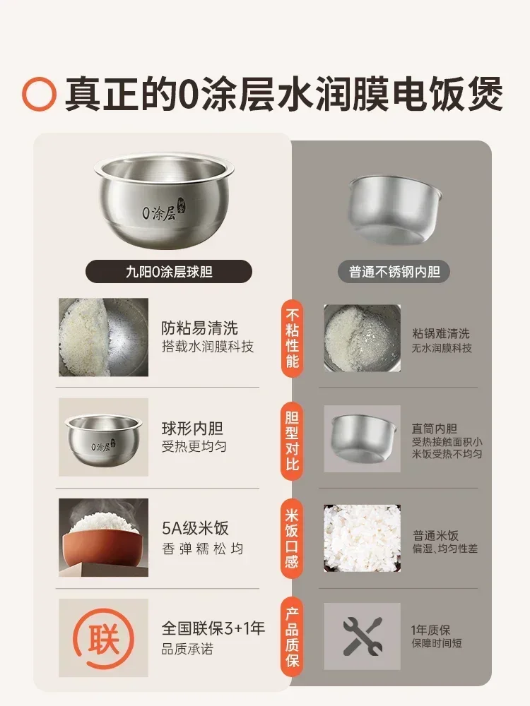 Nova panela de arroz doméstica multifuncional inteligente com panela interna não revestida de aço inoxidável 316L (em forma de bola).