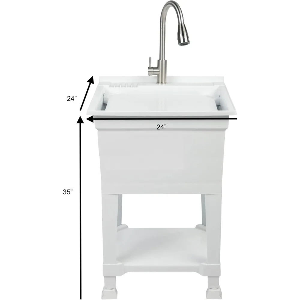 Heavy Duty Compact Utility Sink, EUA-Made plástico, Autoportante, 24 in x 24 in, Ideal para Oficina, Sala de Lavanderia