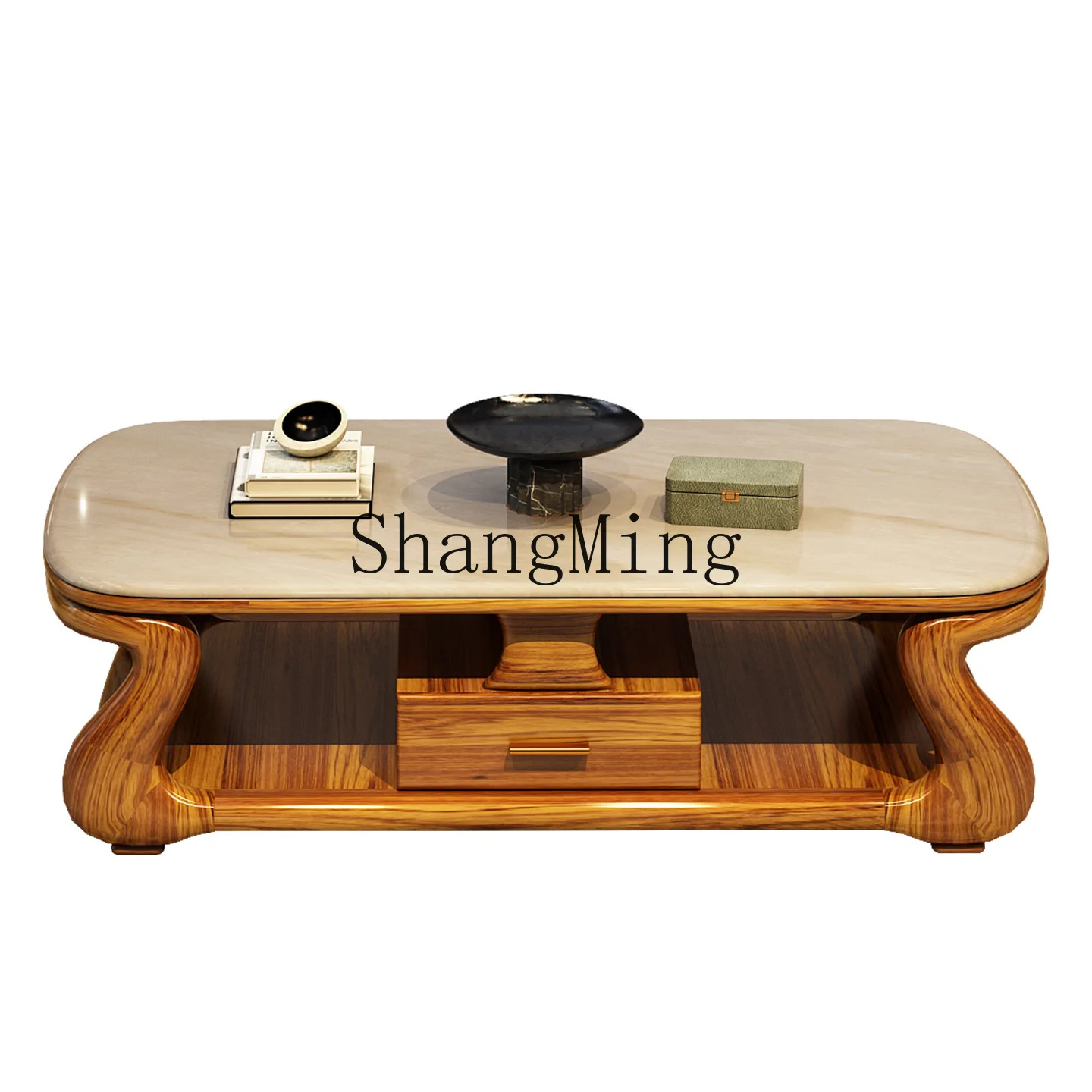 

ZYY ebony coffee table living room tea table TV cabinet solid wood marble new Chinese furniture