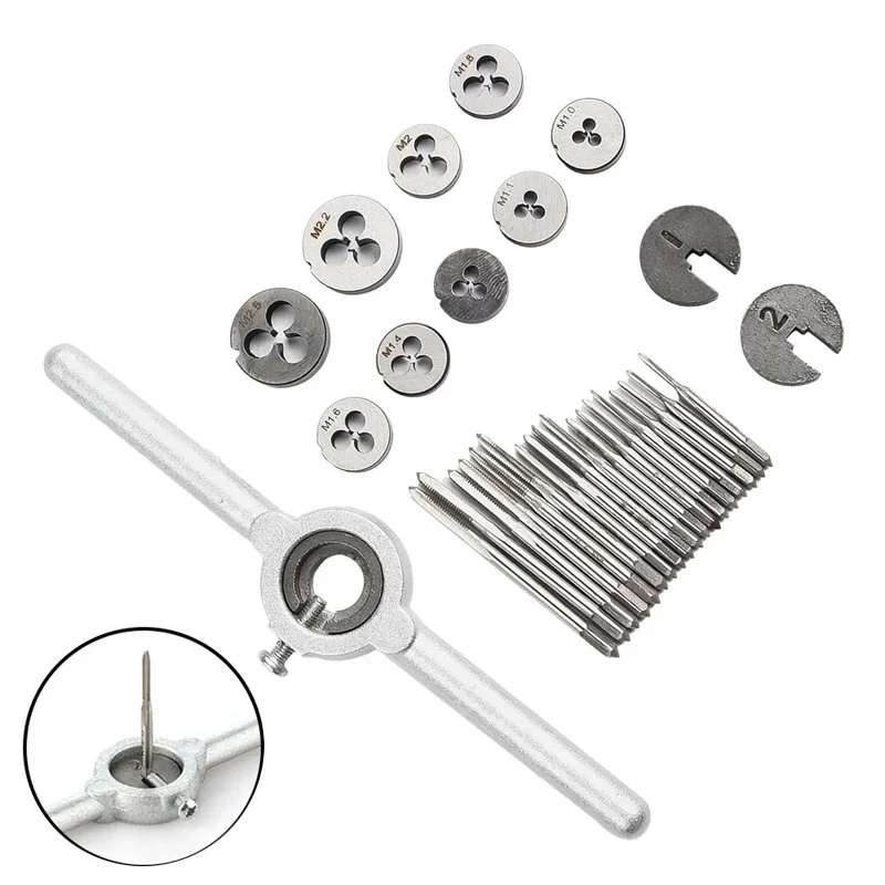 31PCS Metric Tap Die Set HSS Metric Tap Die Set Screw Thread Plugs Taps Holder Wrench M1-M2.5 Screw Thread Plugs Taps Hand Tools