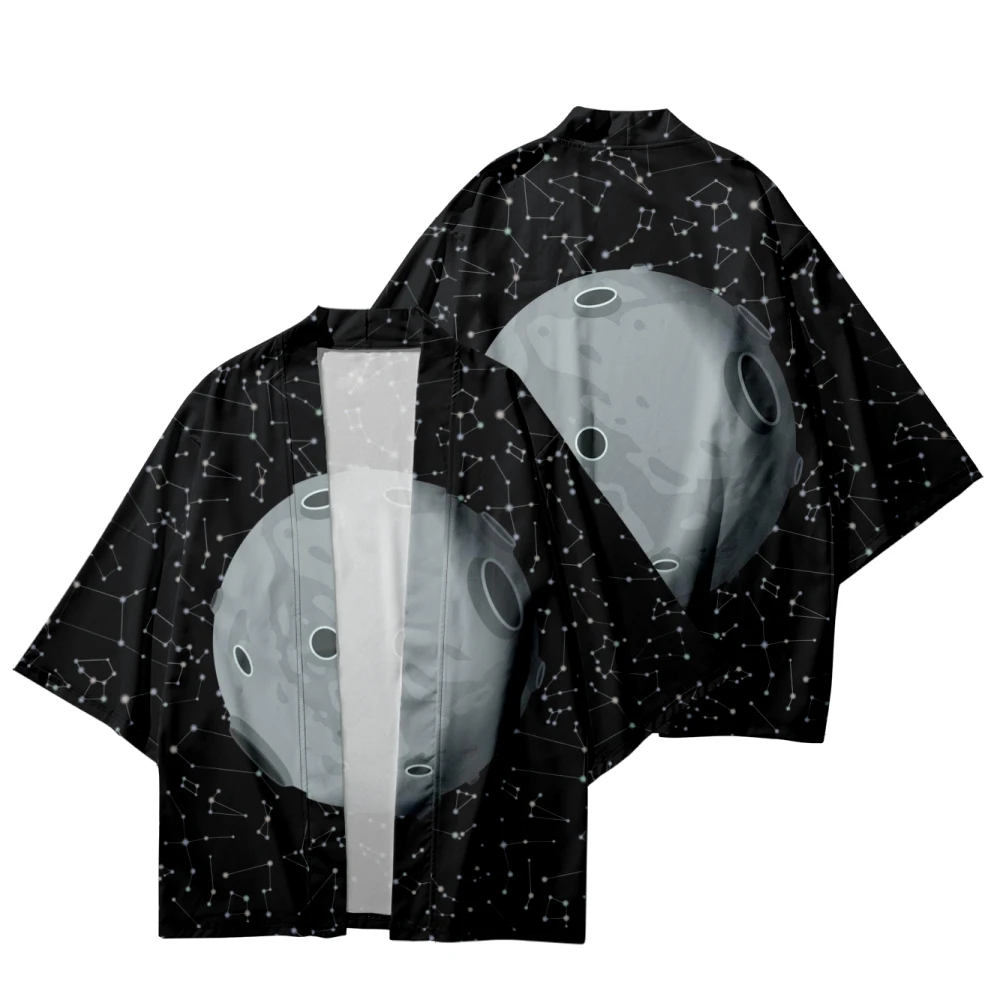 

Men And Women Japanese Kimono Moon Star Space Printing Japanese Casual Loose Thin Coat Asian Kimono Cardigan 2