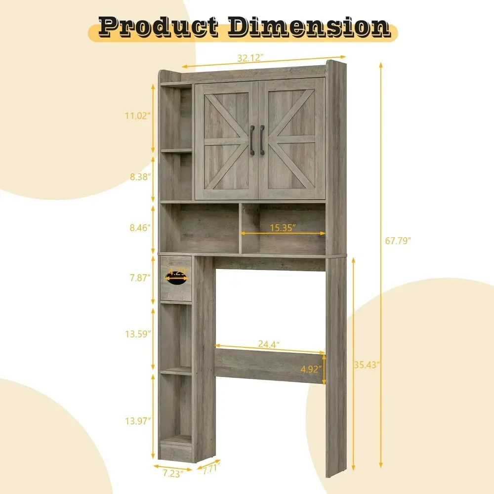 

Over The Toilet Storage Cabinet, Farmhouse Storage Cabinet Over Toilet with 2 Barn Door & Toilet Paper Holder Stand