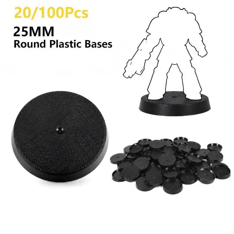 20/100Pcs 25mm Round Wargame Miniature Base Black Plastic Figure Stand For Tabletop Wargaming Model Hobby DIY Painting