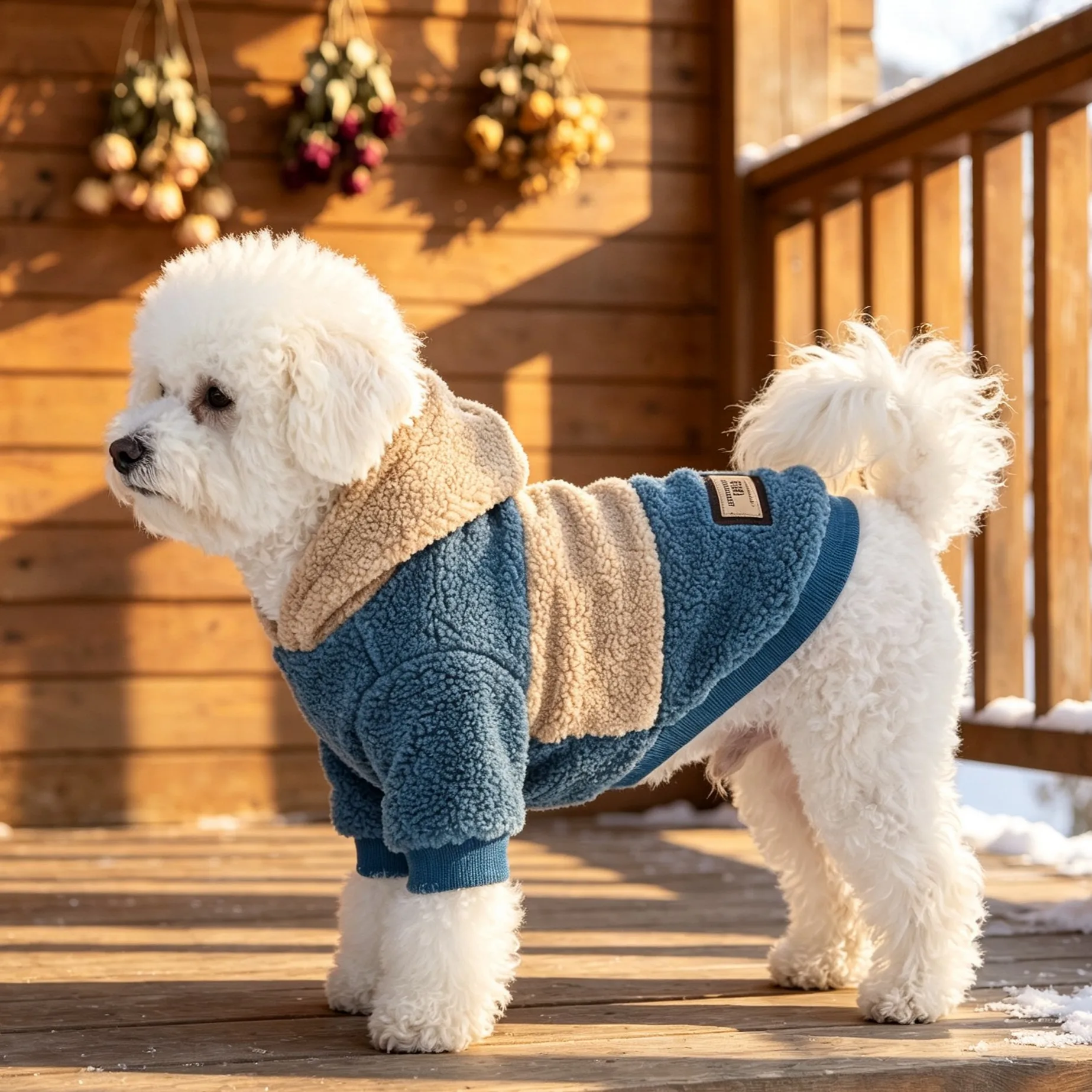Hundekapuzenpullover, Kapuzenbekleidung für Haustiere, Herbst- und Winterbekleidung für Hunde, farblich abgesetzte Hundebekleidung aus Lammfell, warme Kleidung für kleine Hunde. – Detail 11