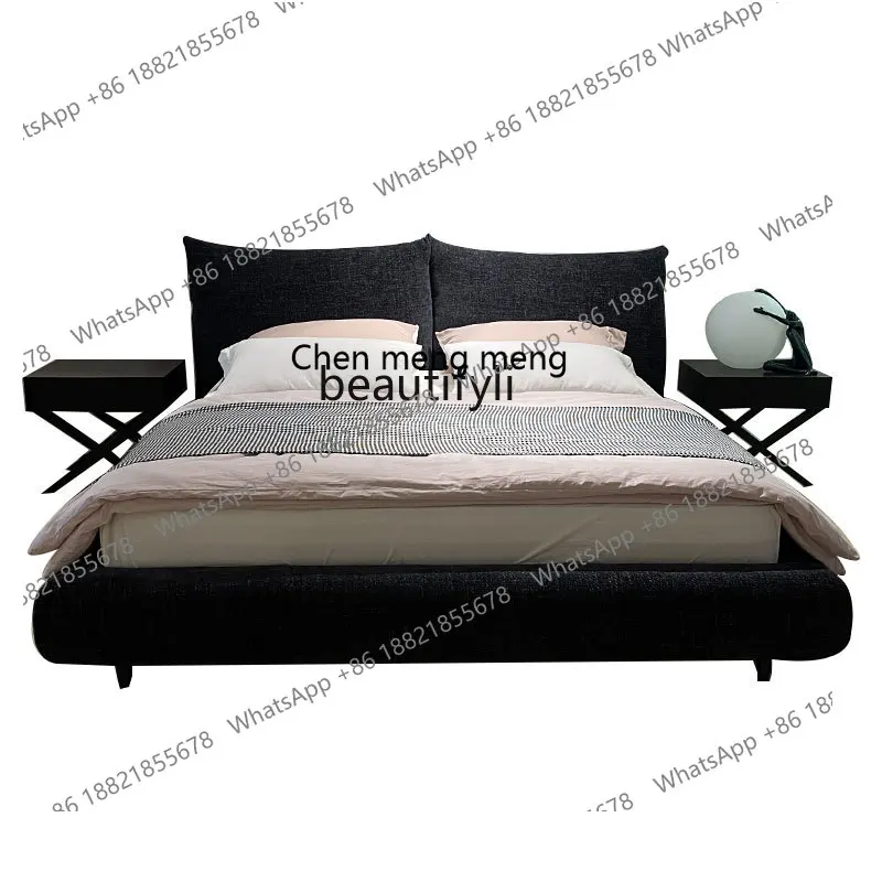 Fabric Double Bed Master Bedroom Simple Italian Fine Cotton Linen Soft Bag Adjustable Backrest Design