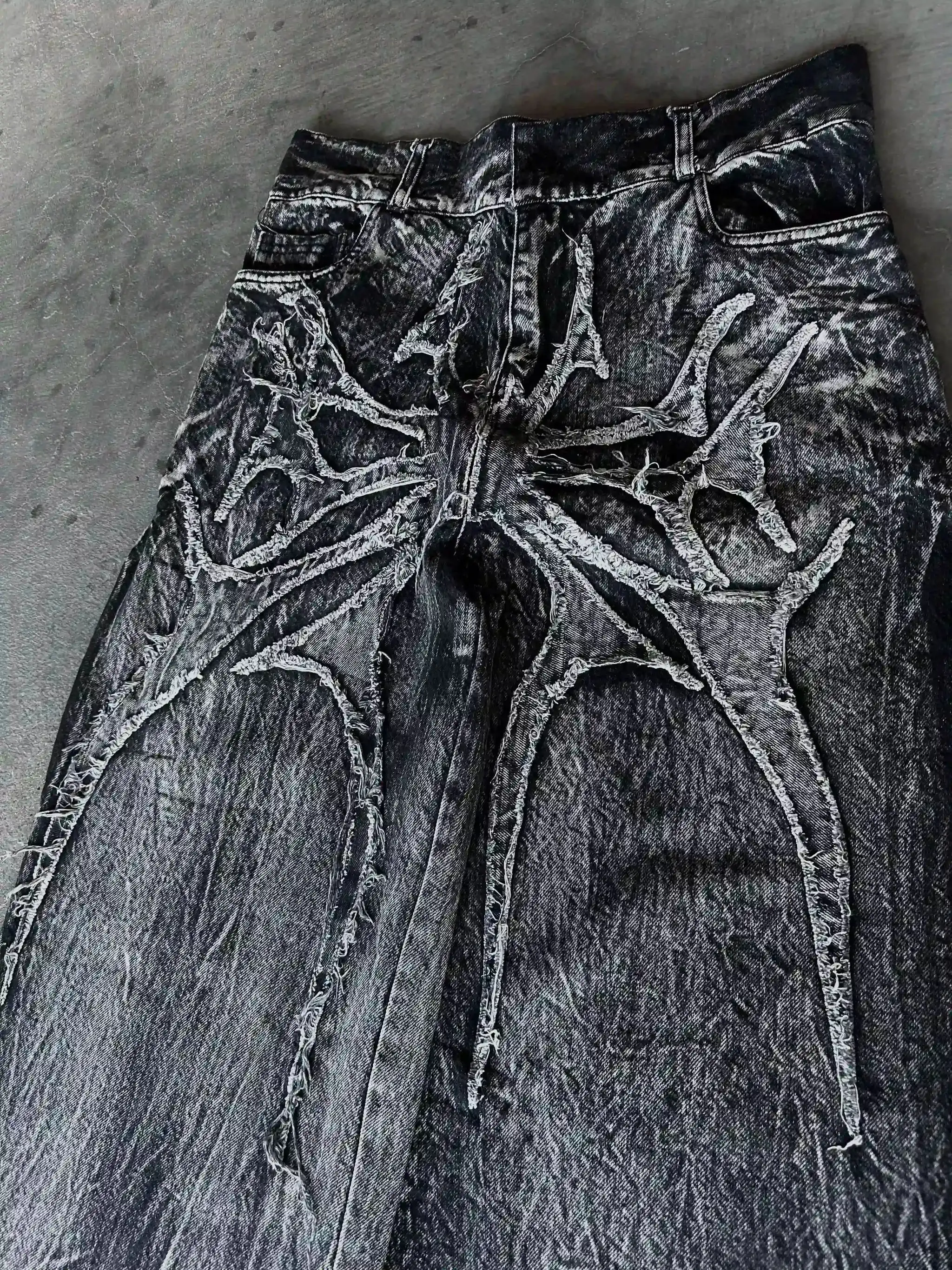 Y2K Retro Oversized Baggy Unisex Mopping Pants Phantom Jeans Men High Street Spider Embroidered Patch Hip Hop Streetwear Gothic