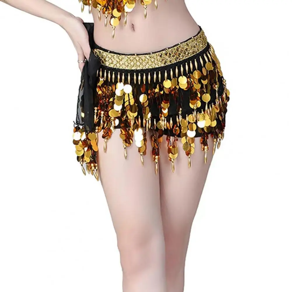 Comfortable Belly Dance Belt Belly Dance Waist Chain with Sequins Double Tier Tassel Scarf Latin for Performances for Belly