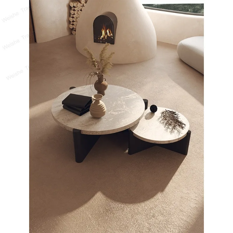 Wabi Sand Wind Natural Travertine Coffee Table Living Room Household Small Apartment Homestay Light Luxury Advanced Sense