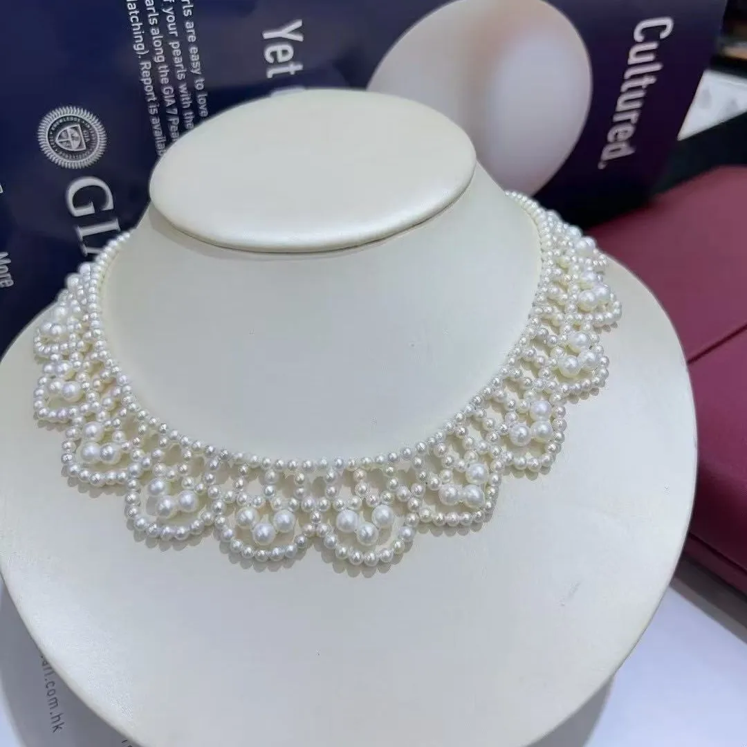 

Ожерелье из пресноводного жемчуга диаметром 2–5 мм, кружевной дизайн ручной работы, нежные украшения для свадебных и особых случаев