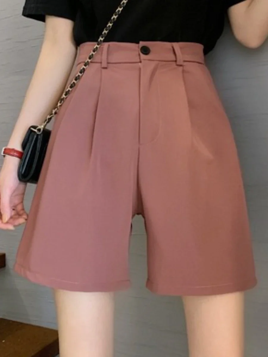 Shorts Women\'s Solid Pants Suit Korean Reviews Trousers Summer Thin Loose Casual Wide Leg Half Pants Straight Slimming Shorts