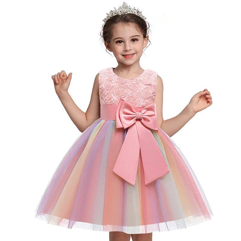 2-10 Years kids Formal Princess Dress Girl Elegant Birthday Party Sleeveless Flowers Dresses Christmas Clothes