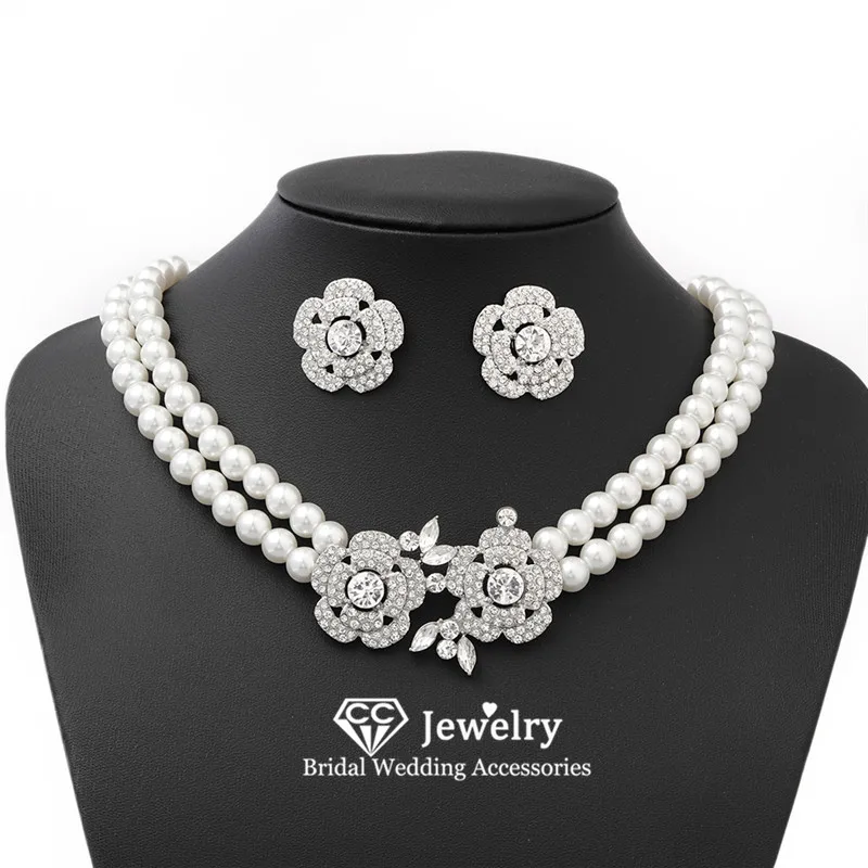 

CC Necklace Earrings Sets Wedding Accessories Bridal Dress Engagement Hair Ornaments Women Flower Shape Jewelry Set 3PCS D125