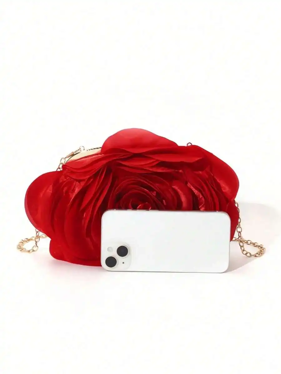 

Red Floral Silk Clutch Bag For Women Vintage Elegant Evening Party Wedding Bag