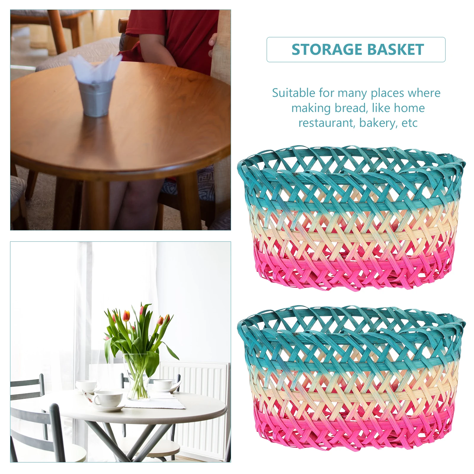 

2 Pcs Storage Basket Cute Woven Baskets Bamboo Food Fruit for Kitchen Bread Straw