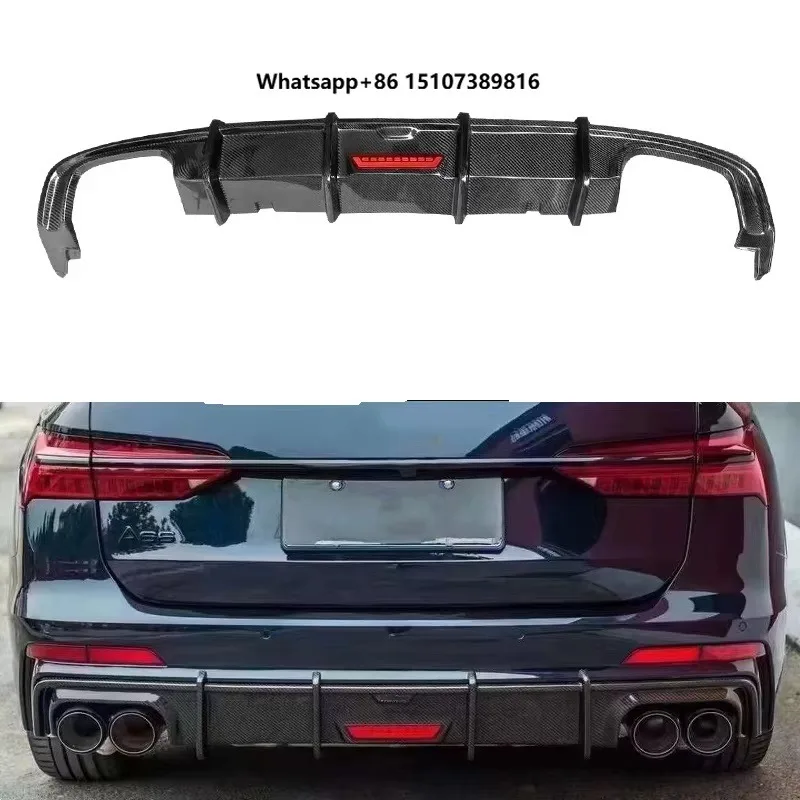 Factory Car A6 C8 S6 Sline Carbon Fiber Rear Bumper Diffuser Splitters LIP With Light for A6 S6 C8 2019-2024