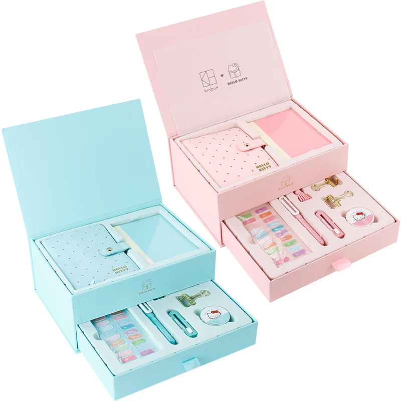 

Sanrio Hello Kitty Hand Book Notebook Gift Box Set Fountain Pen Metal Clip Tape Storage Box School Supplies Stationery Girl Gift