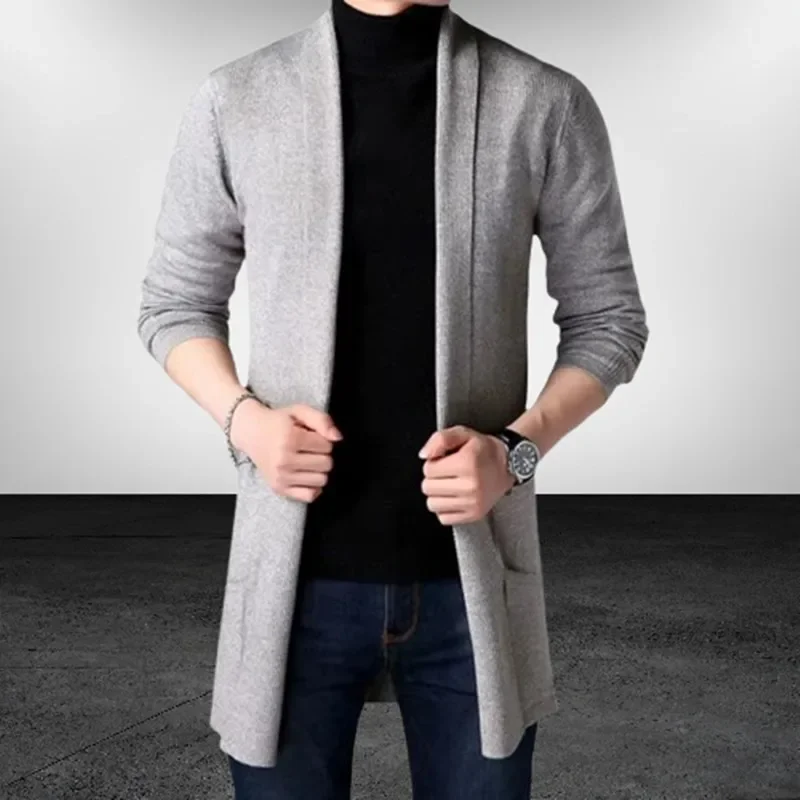 

Pop Spring Autumn Casual Solid Knitted Male Cardigan Sweater Slim Fit Knitting Outwear Coats Men Warm Clothing Fashion Knitwear