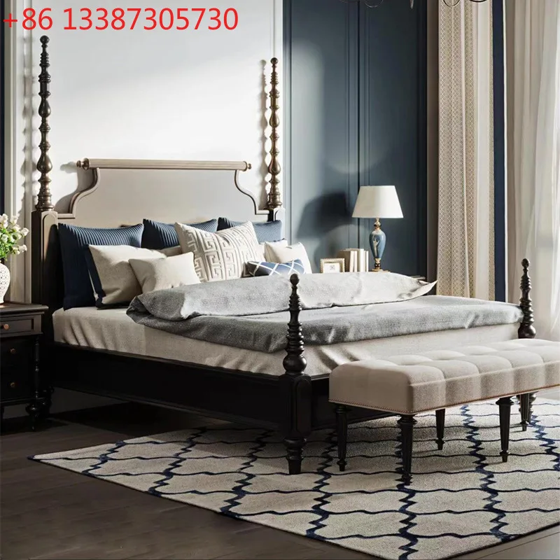 

Французская ретро-кровать из массива дерева, американская двуспальная кровать в стиле принцесса, неоклассическая.