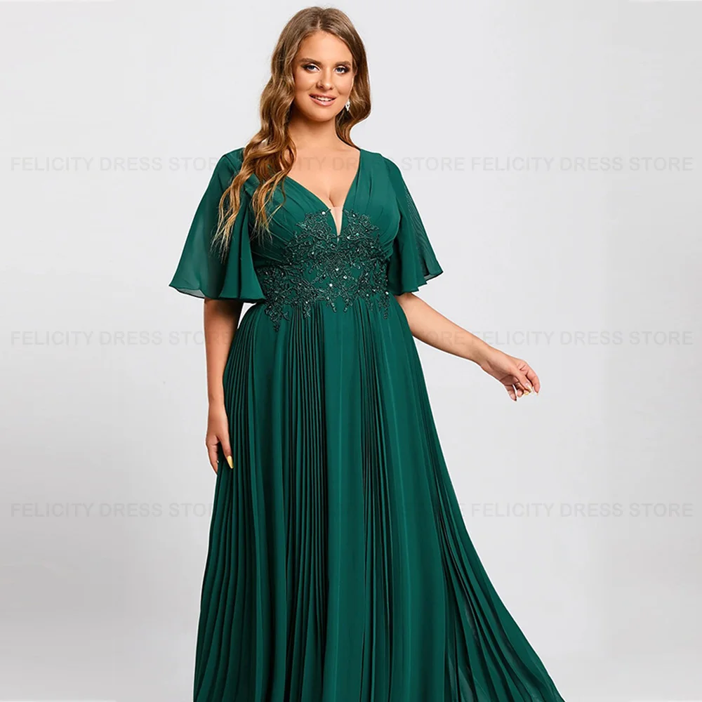 Elegant Plus Size Mother of the Bride Dresses 2023 A-line V-Neck Wedding Party Dresses Appliques Sequins Robes Invitée Mariage