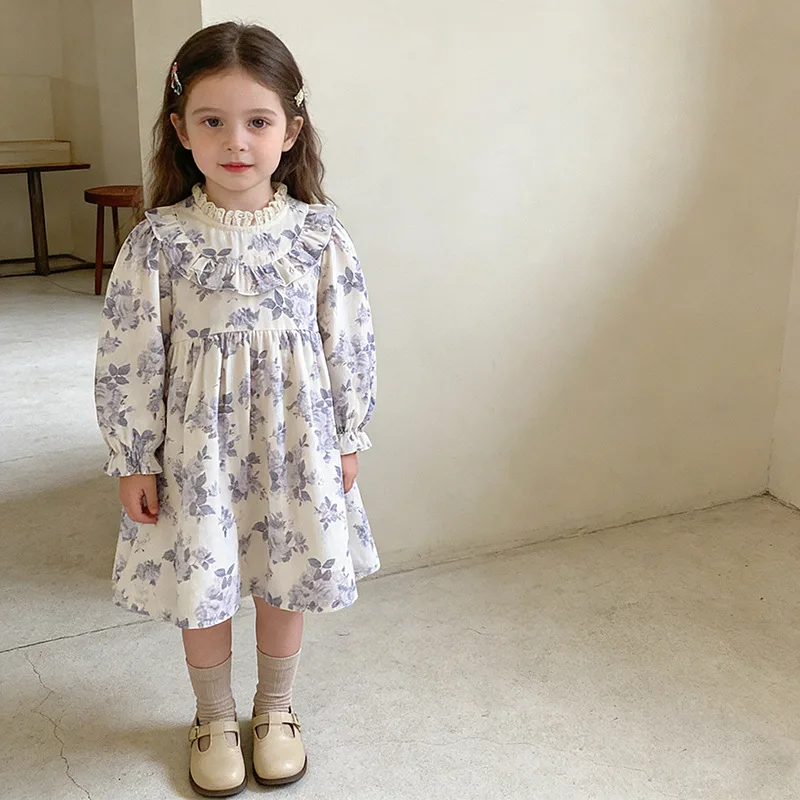 

2026 Spring New Hot Selling Stacked Collar Cotton Flower Printed Children's Cute Dress
