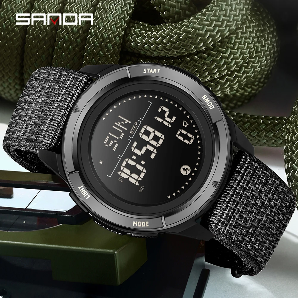 SANDA Outdoor Sport LED Electroni Watch Men Metronome Movement Step Counting Military Countdown Compass Waterproof Digital Watch