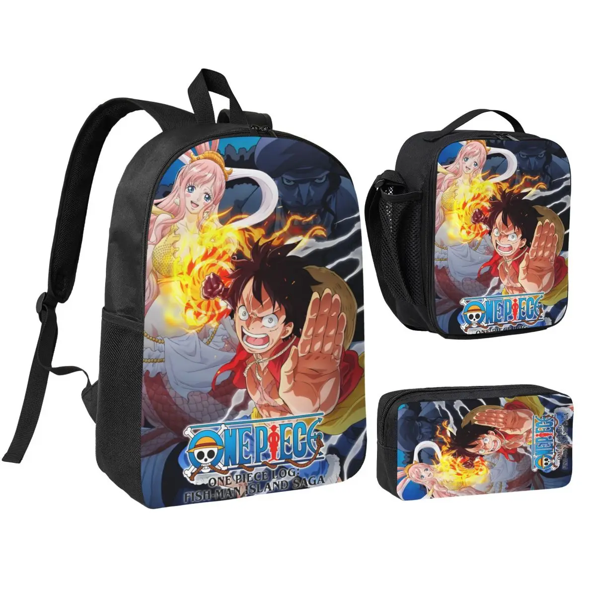 Mochila Escolar Luffy One Piece para Niños, Lonchera y Estuche para Lápices, Mochilas Kawaii para Niños y Niñas, Set de Mochila Escolar