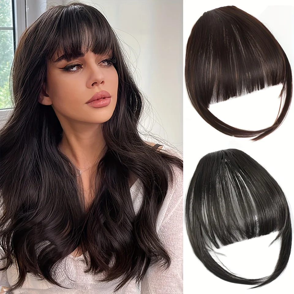 Women's Clip-In Synthetic Hair Bangs Extensions Straight Hair Fringe with Volume Boost Hairpieces Easy to Wear for All Occasions