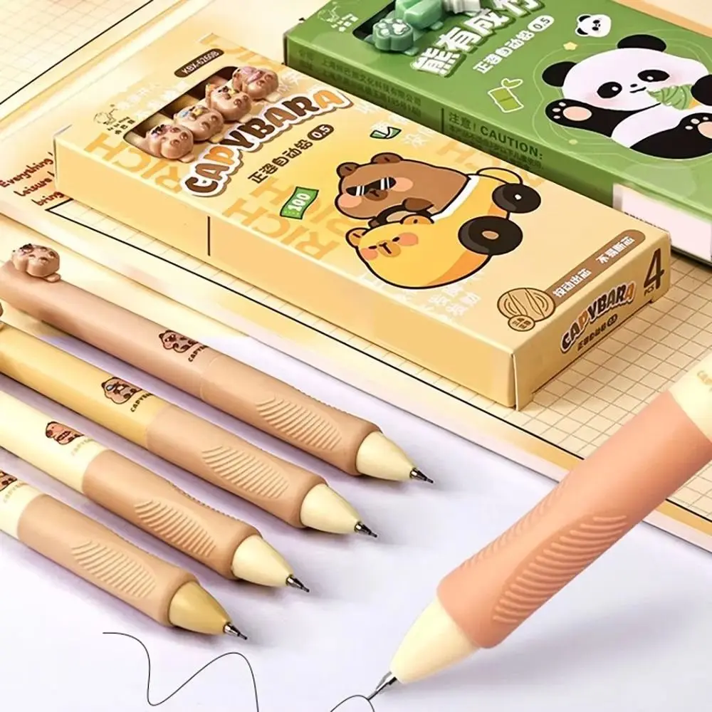 4PCS Aesthetic Capybara Panda Mechanical Pencil Good Looking Soft Grip 0.5mm Propelling Pencil Drawing Writing Automatic Pencil