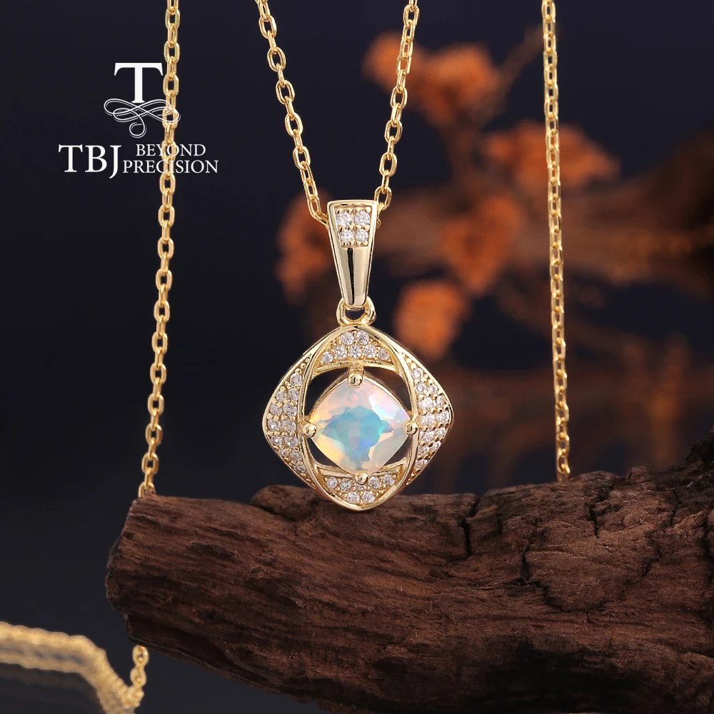 

Elegant 925 Sterling Silver Women's Necklace Natural cushion 6.0mm Ethiopian opal Pendant Fine Jewelry for valentines party wear