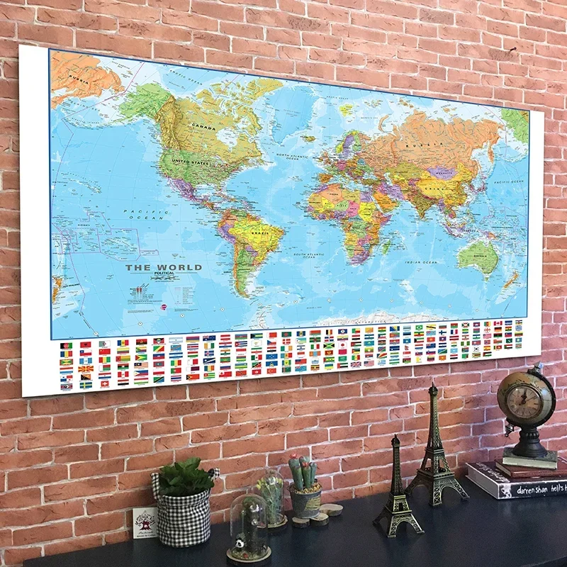 150x100cm The World Map in English Painting Wall Art Poster Office Home Hanging Picture Decoration School Travel Supplies