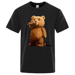 Lovely Ted Bear Drink Beer Funny cartoon T-Shirt women Fashion Casual Short Sleeves t shirt men casual Street Hip Hop Tops tee