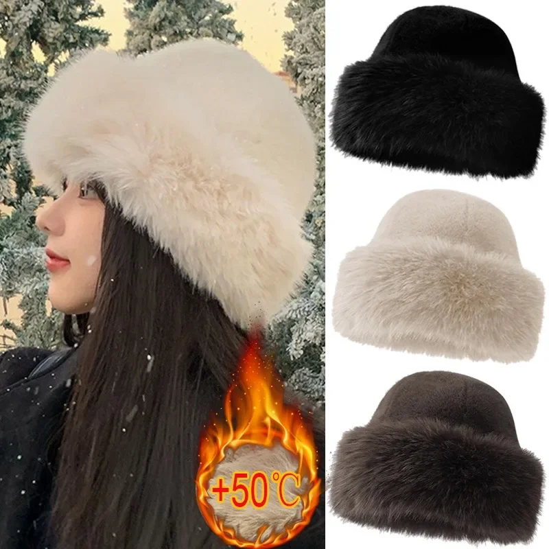 2024 Winter Plush Ear Protection Cap Windproof Keep Warm Headgear Fluffy Fur Fisherman Hat for Women Fashion Female Hat Gifts