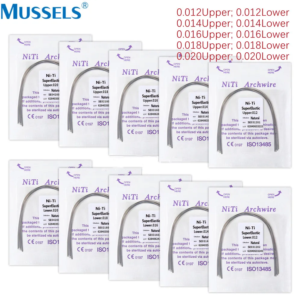 100PC=10Pack Orthodontic Nitinol Arches Wire Dental Super Elastic Niti Archwires Natural Form Round Rectangular Dentist Material