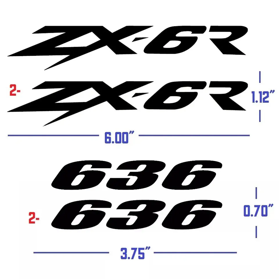 4 pieces Vinyl Decal Stickers set For Kawasaki Ninja zx6r zx6 636