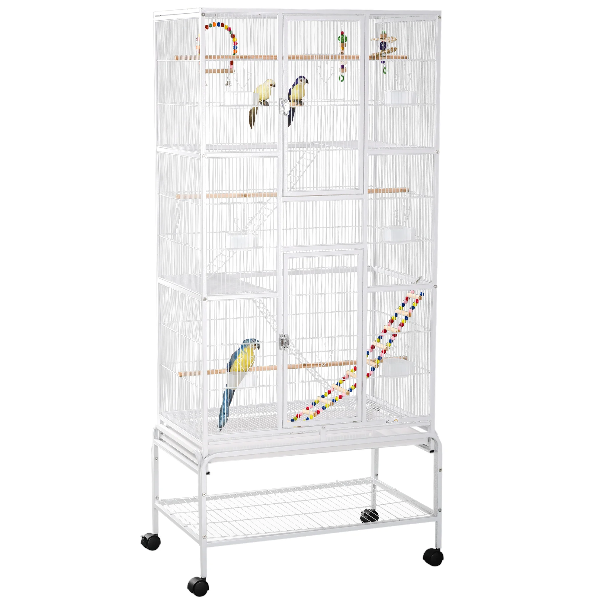 PawHut Jaula para Pájaros con Ruedas Comederos Perchas 83x53x180 cm Blanco