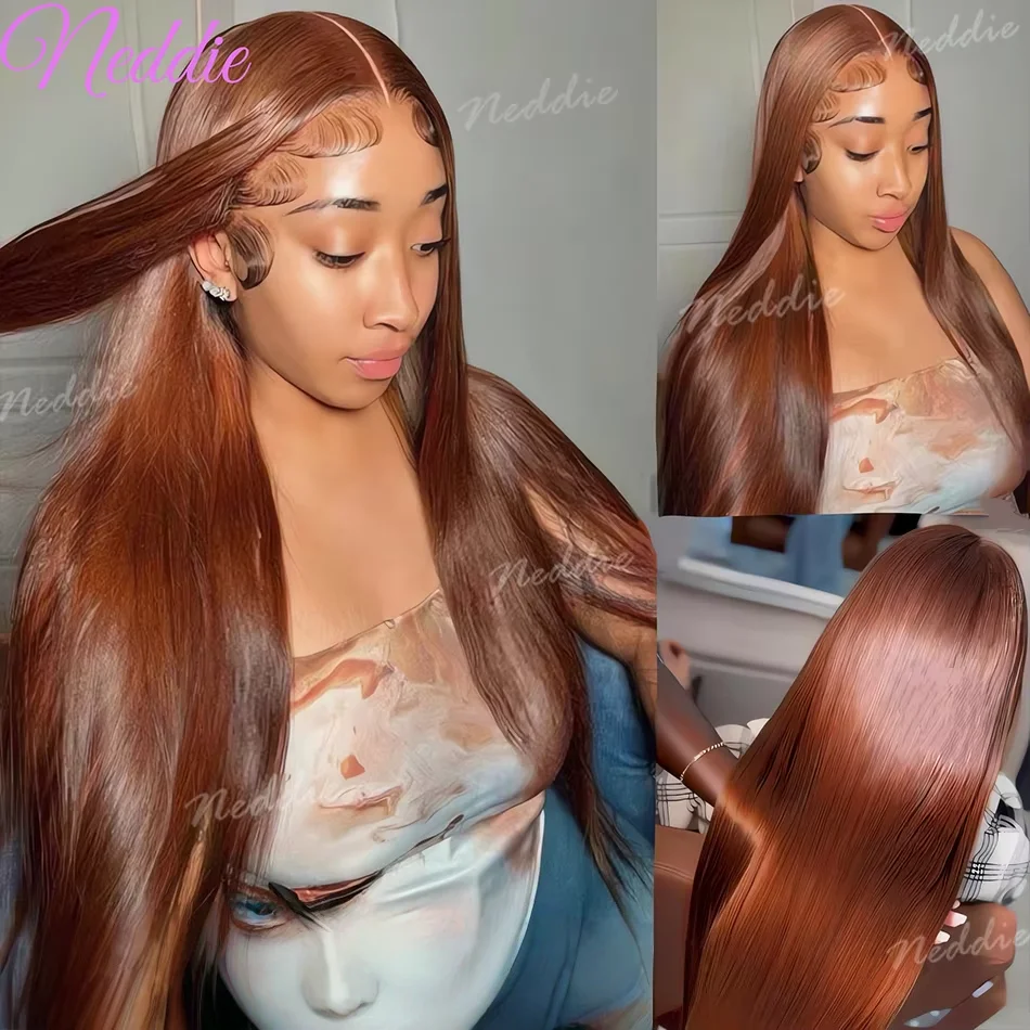Perruques Lace Front 13X6 Marron Chocolat, Cheveux Humains Lisses Comme des Baguettes 13X4, Perruque Frontale Colorée 30 32 Pouces Brésilienne pour Femmes