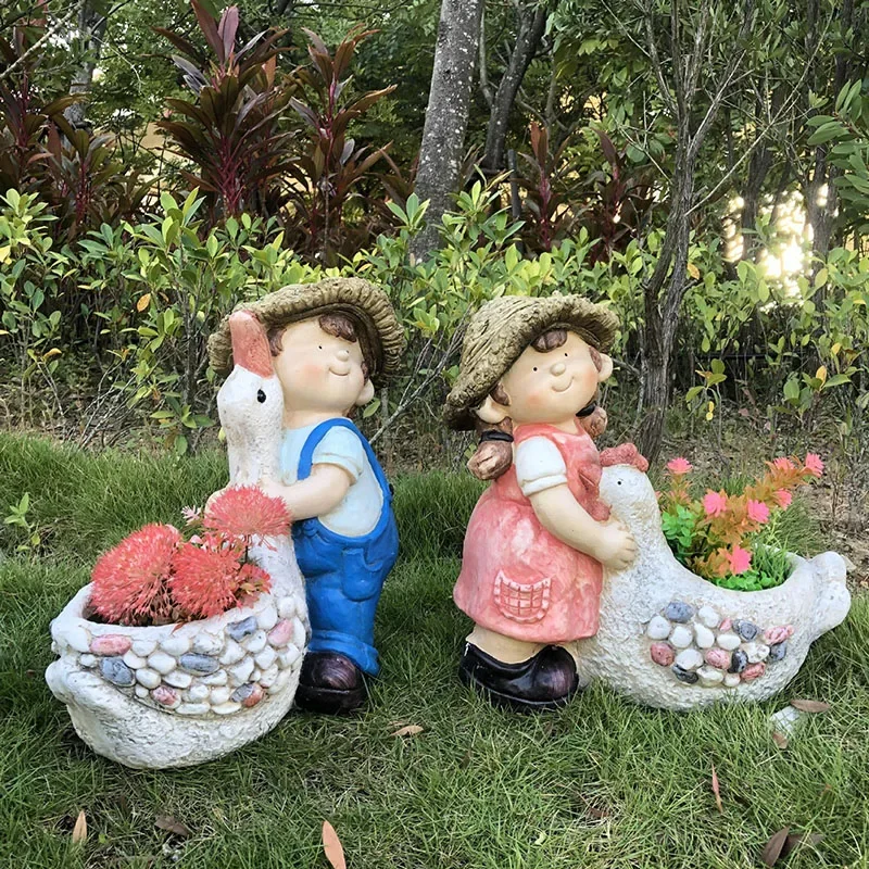 Outdoor Courtyard Garden Creative Decorative Figures Animal Flowerpot Resin Decorations Garden Landscape Sculpture Ornaments