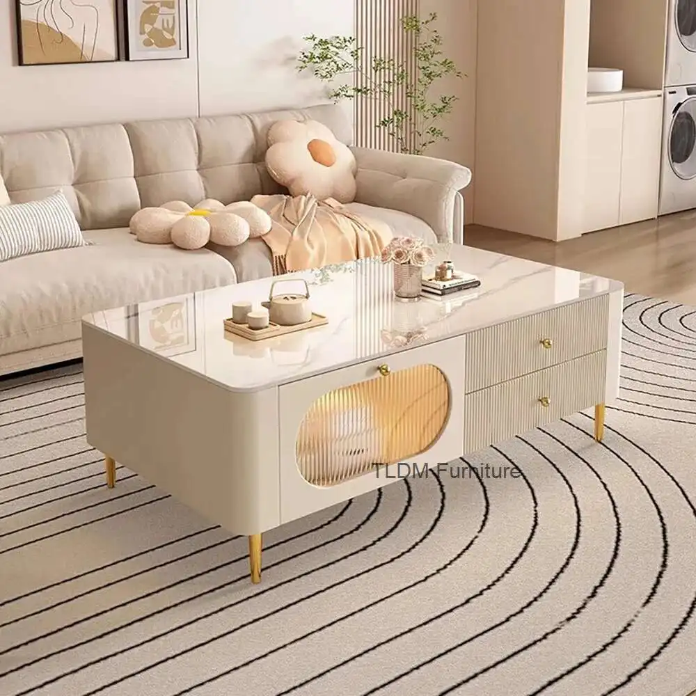 

Modern Luxury Coffee Tables Decor Aesthetic Glam Design Coffee Tables Minimalist Square Stolik Kawowy Living Room Furniture