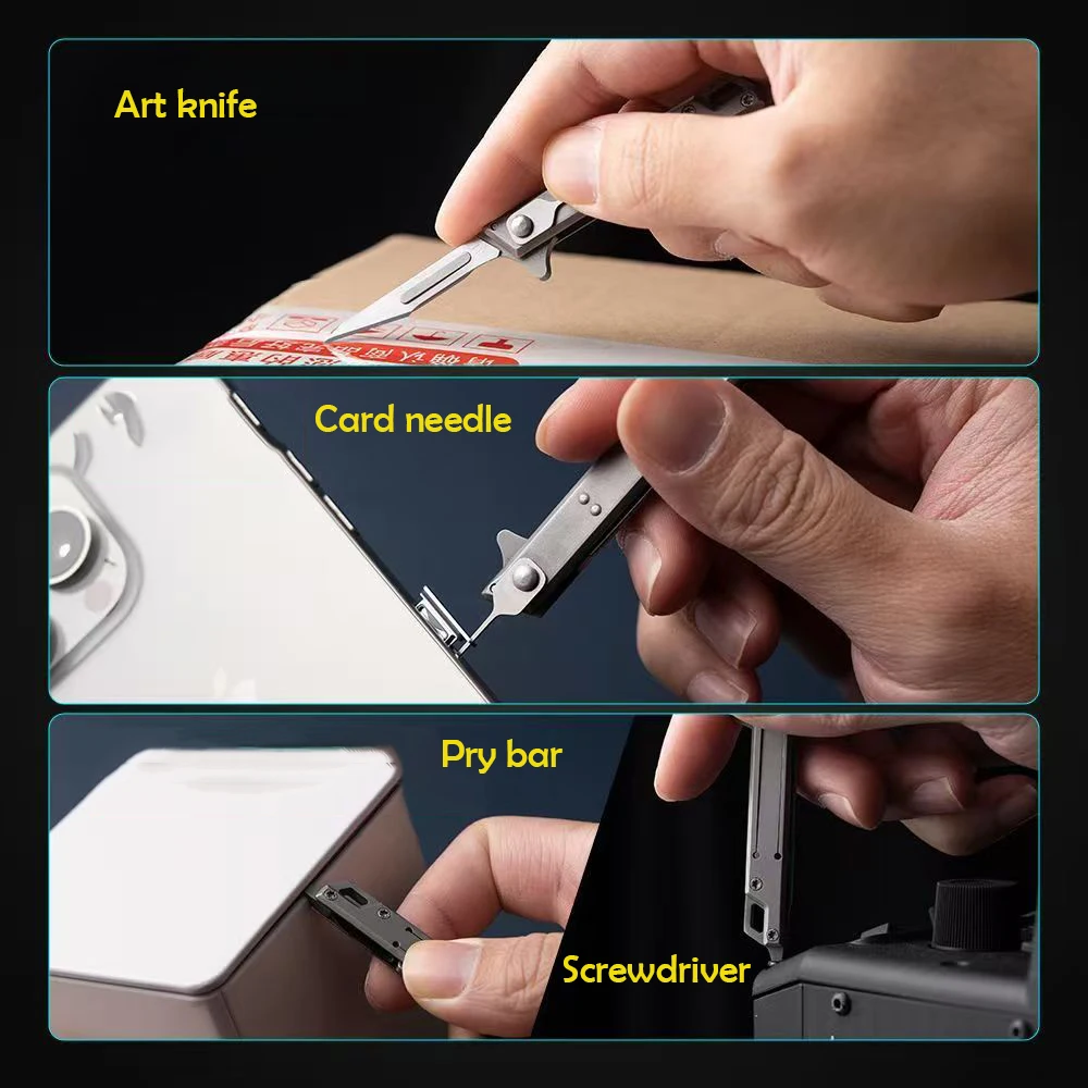 Bisturí de apertura rápida, tarjeta multifunción, aguja, palanca, destornillador, cuchillas reemplazables, cuchillo plegable, cuchillo EDC portátil, herramienta útil