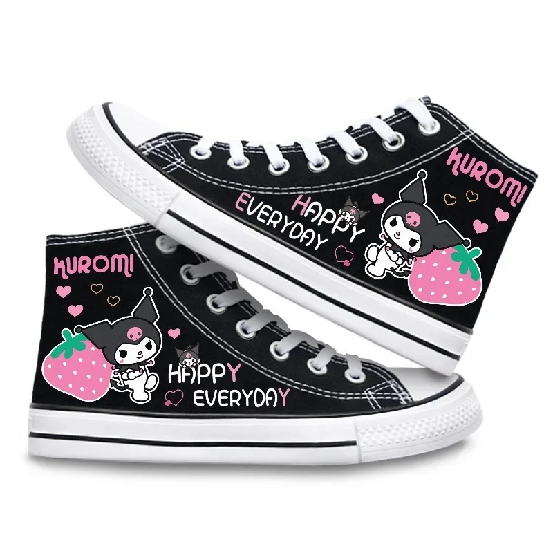 Kuromi-Zapatillas de lona Kawaii Sanrio Ins para niños, zapatos de alta calidad con estampado de patrón Cinnamoroll, zapatillas informales para estudiantes, regalos