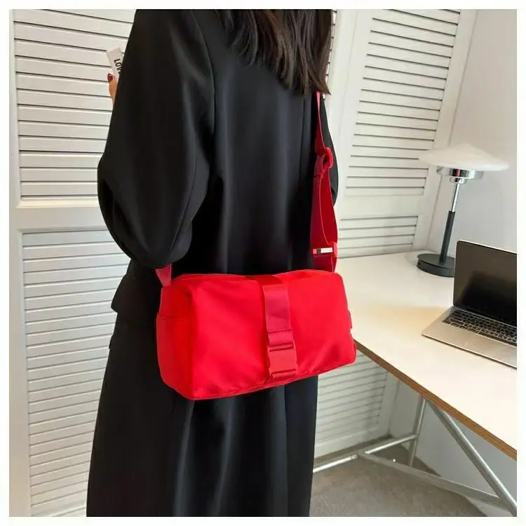 

Bags For Women Toast Waterproof Nylon Office Lady High Capacity Red Solid Color Crossbody Casual Japanese Simple Style