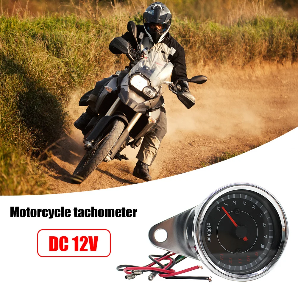 DC 12V Universal Motorcycle Tachometer with Blue LED Backlight 1000RPM Analog Tachometer REV Counter Electronic Tach Meter