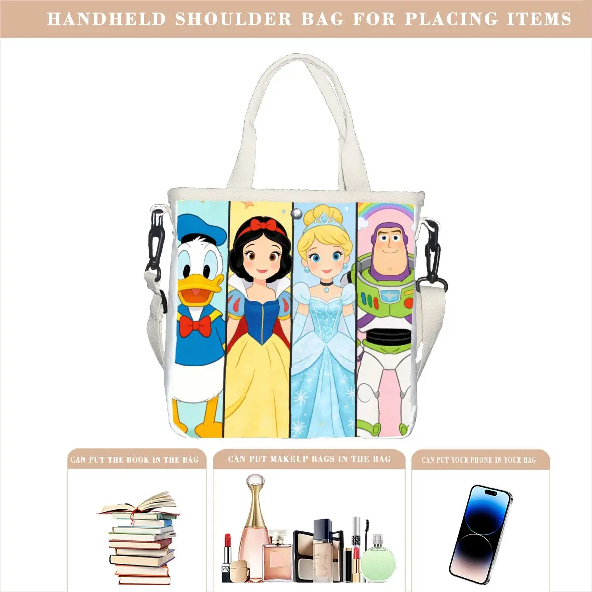 

1pc, Snow White, Donald Duck, Buzz Lightyear, Cinderella,Shoulder bag,handbag,high quality, cute, gift,party,birthday,sun