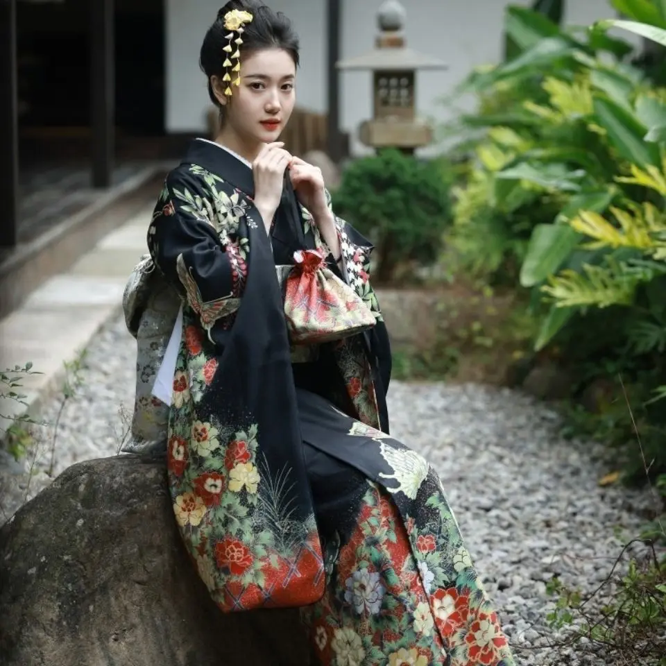 Japan Traditional  Kimono Women's Dress floral Japanese Bathrobe Retro lady Elegant Dress Modified Japanese Kimono Bathrobe