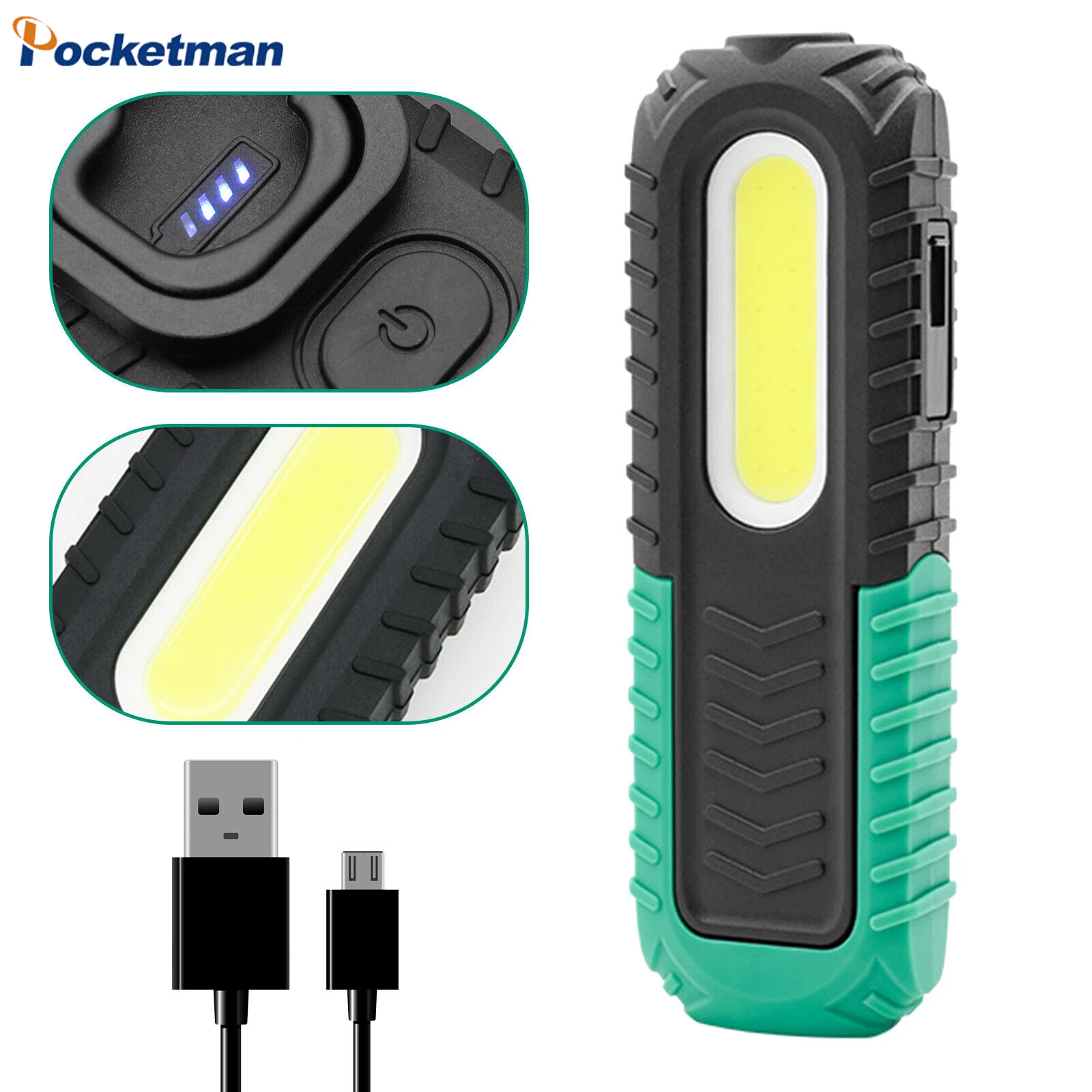 

LED Flashlight Portable USB Rechargeable Handlight Car Working Light Magnetic Torch Hanging Hook Lamp for Repairing Camping