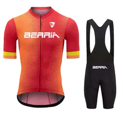 BERRIA-Short Sleeve Cycling Jersey Set for Men, Road Race Bike Suit, MTB Bicycle Bib Shorts, Summer Clothing, 2022