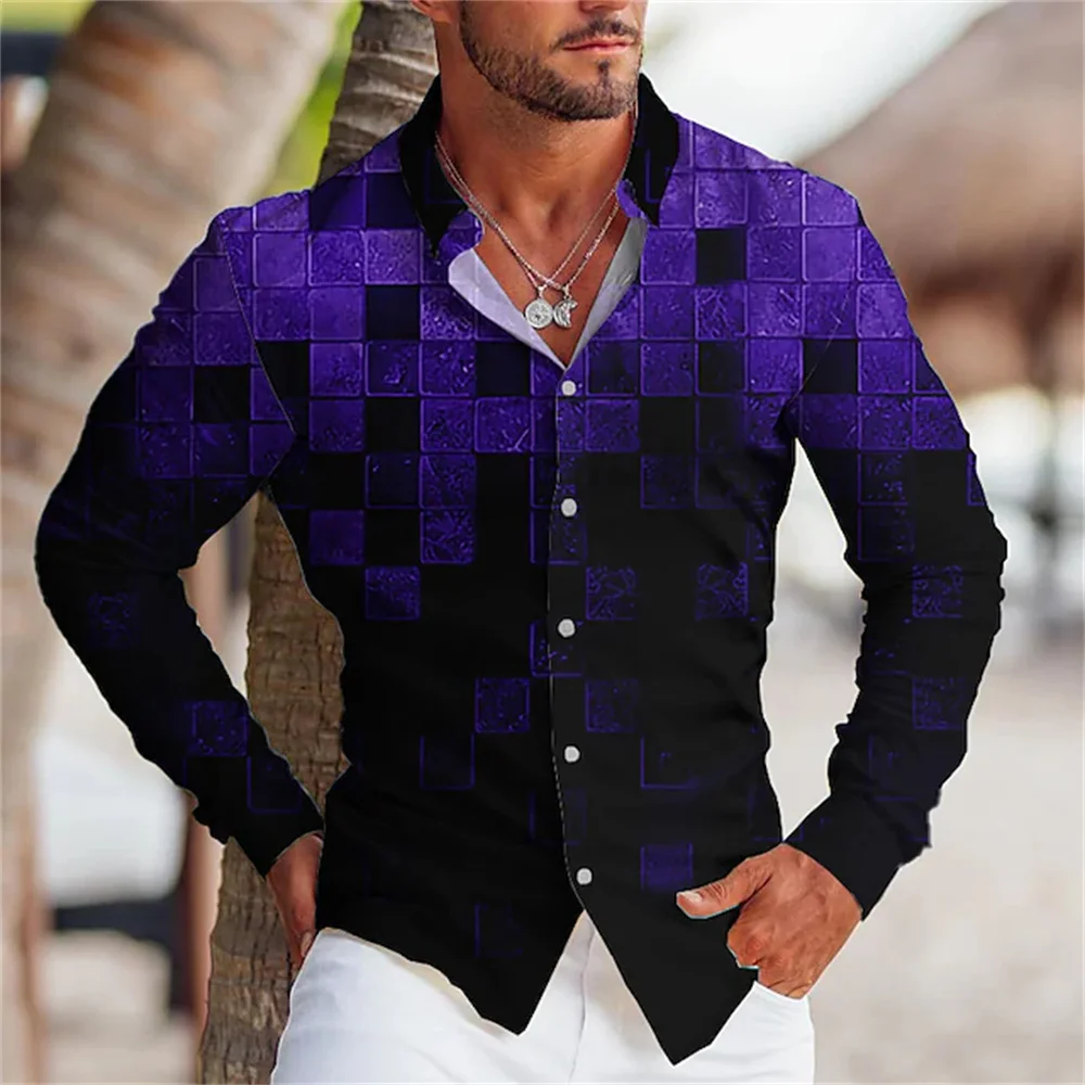 Chemise à manches longues pour hommes, imprimé 3D, style hawaïen, couleur délavée, plage, vacances, grande taille, S-6XL