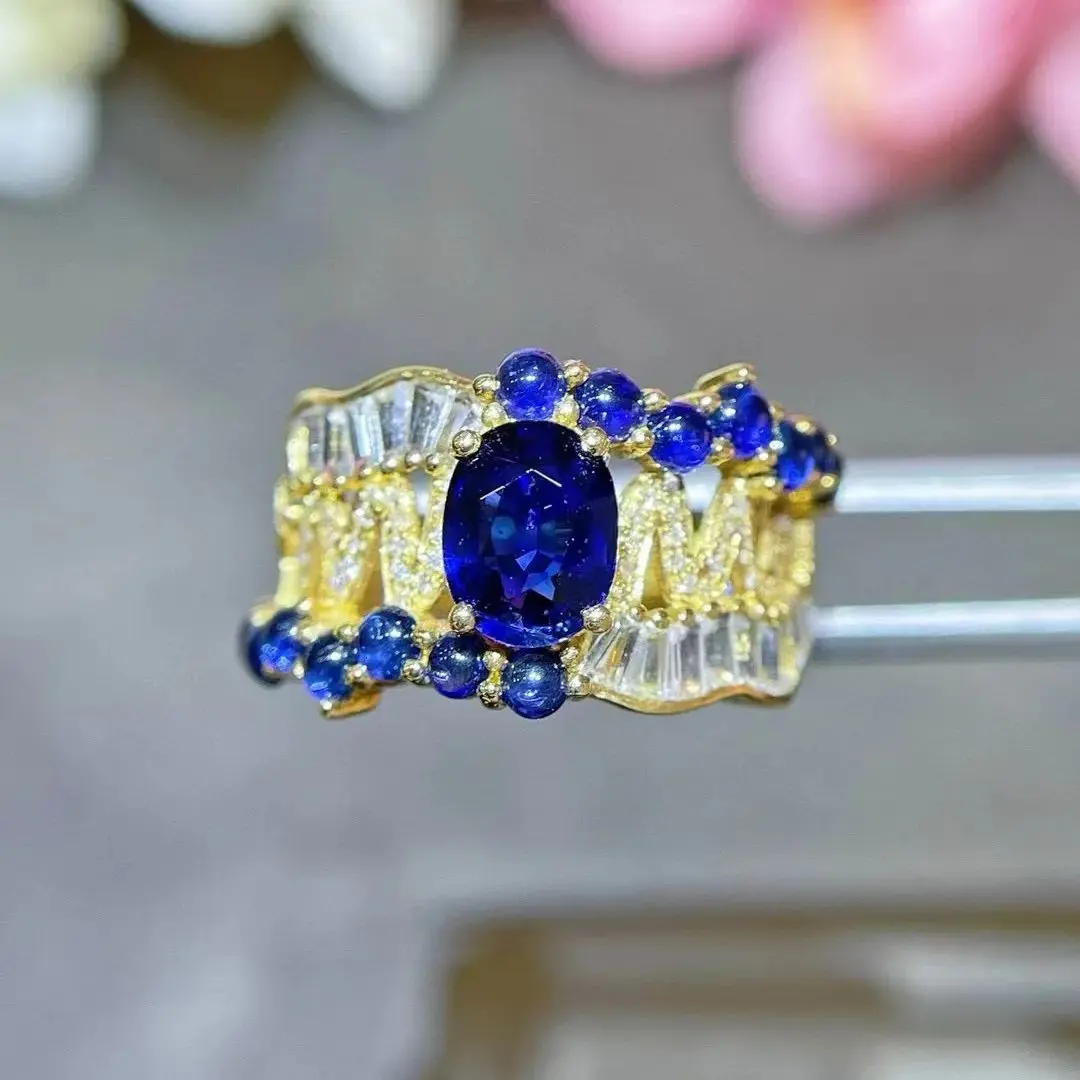 natural non-burnt sapphire ring royal blue color 18K yellow gold with diamond gemstone luxury jewelry  AIG certificate