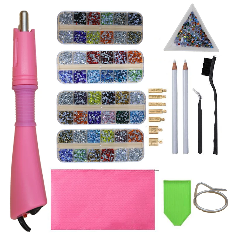 12grids Mix Crystal DMC Hot Fix Rhinestones Set/ EU/US PLUG Hotfix Applicator Crystal Glass Rhinestone Iron-on Strass Decoration