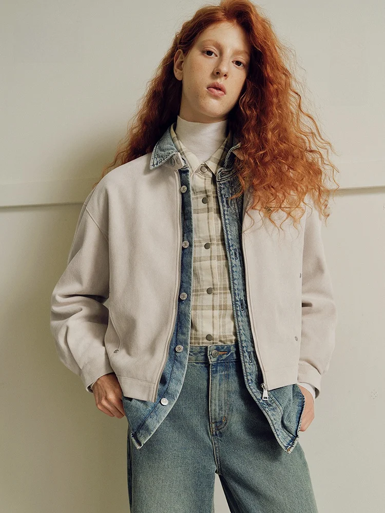 

Semir Women's Loose Fit Stand Collar Jaet Simplici Sle Faux Suede Coat Warm Casual Faion Autumn New Arrival